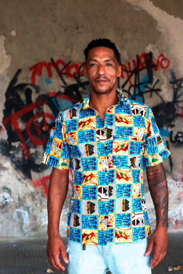 camisa africana en Barcelona, camisa estampada tela wax 100% algodón