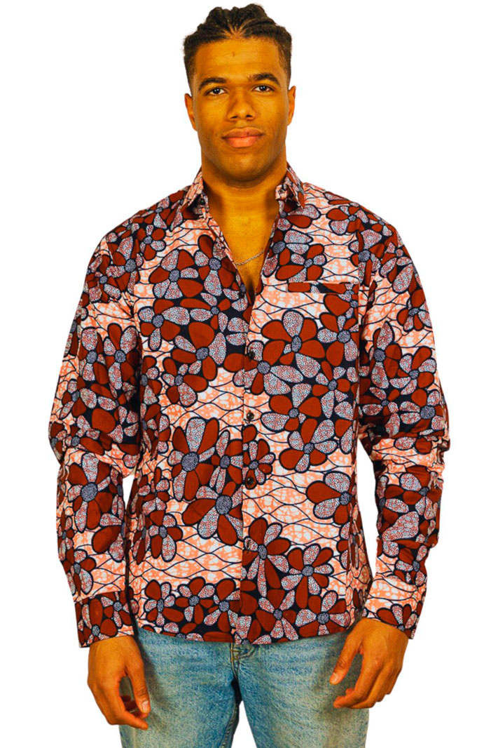 camisa africana estampada manga larga
