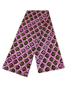 African Bloom Scarf in wax fabric featuring a pink floral print with green accents, handcrafted by Afrika Color.<br/> <br/> <br/>