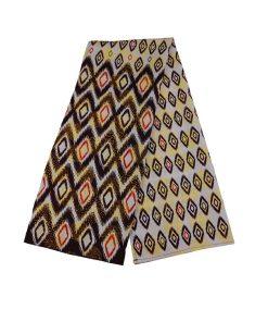 Ancestral Geometry Scarf with an ethnic diamond print in ivory, black and mustard tones.
