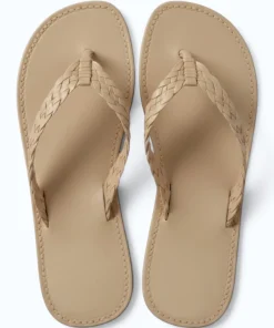 Top view of the ASILI African Sandal in braided beige leather.