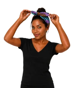 African Breeze Wire Turban made from African wax fabric.