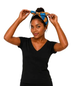 Sapphire Flower Wire Turban made from African wax fabric.