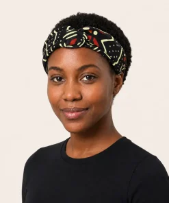 Ancestral Ebony Turban Headband in printed cotton fabric