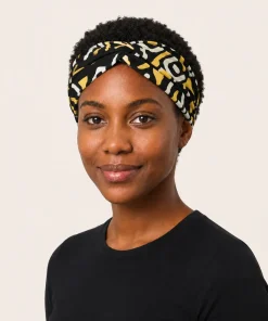 Solar Ebony Turban Headband in printed cotton fabric