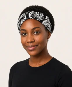 Ebony and Ivory Turban Headband in printed cotton fabric
