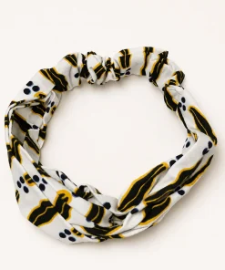 Ebony and Gold Turban Headband in printed cotton fabric