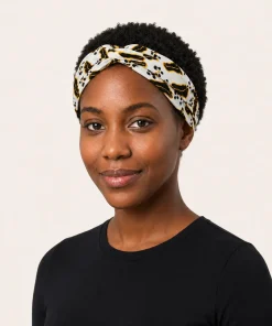 Ebony and Gold Turban Headband in printed cotton fabric