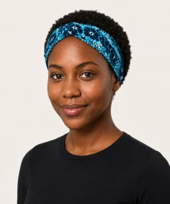 Turquoise Flower Turban Headband in printed cotton fabric