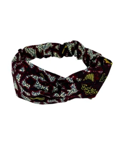 Burgundy Garden Turban Headband in printed cotton fabric