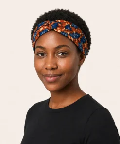 Terracotta Garden Turban Headband in printed cotton fabric