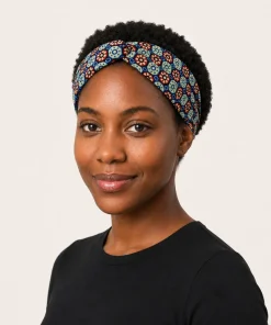 Jade Mosaic Turban Headband in printed cotton fabric