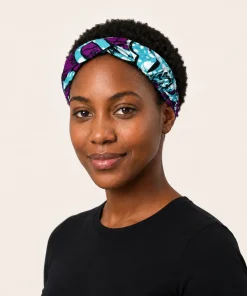 Turquoise Orchid Turban Headband in printed cotton fabric