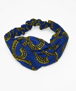 Sapphire Scrolls Turban Headband in printed cotton fabric