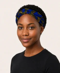 Sapphire Scrolls Turban Headband in printed cotton fabric