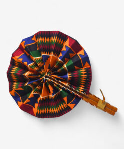 Abanico Afrikacolor estampado Kente del Sol, hecho a mano en tela wax africana.