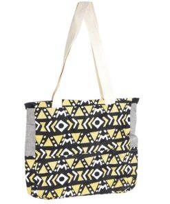Artisan African wax bag in vibrant yellow geometric tones