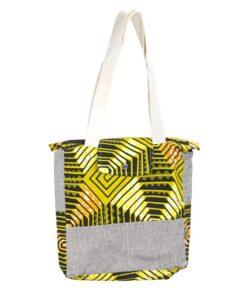 Artisan African wax bag in bold yellow and black geometric tones<br>