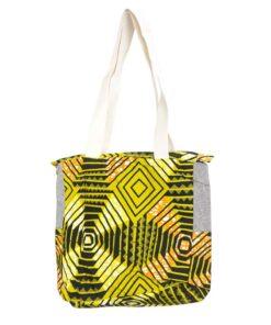 Artisan African wax bag in bold yellow and black geometric tones