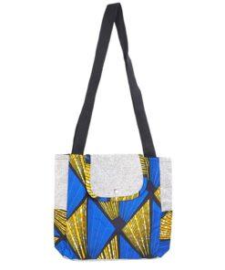 Artisan African wax bag in vibrant blue geometric tones<br>