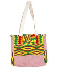 Artisan African wax bag in vibrant multicolor Kente tones<br>