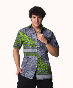 Camisa africana estampada geométrico curvo en algodón con diseño étnico moderno