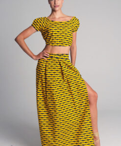 Tenue africaine pour femme en imprimé wax jaune vibrant