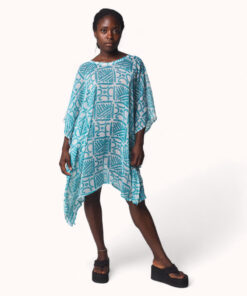 Palazo estampado batik turquesa con diseño africano artesanal