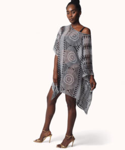 Palazo blanco y negro de gasa con estampado gráfico étnico