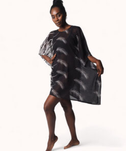 Palazo negro en gasa con estampado tropical de palmeras