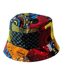 Wax Explosion Hat made with African fabric featuring a vibrant print and modern Afro style.